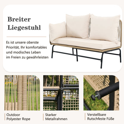 Gartenlounge-Set, Gartenmöbel-Set, Gartenlounge mit Eisengestell und beigem Seilbezug, Gartenmöbel aus gewebtem Seil für den Außenbereich, L-förmiges Gesprächsset mit Tisch, Beige