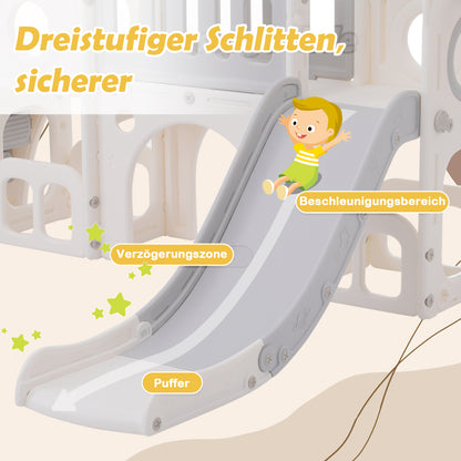 Bären Kinder 6-in-1 Rutsche mit einer Rutsche, zwei Plattformen, zwei Bodenschrankfächern, Basketballkorb und Treppe - Hochdichtes Polyethylen (Ozeanbälle nicht enthalten
