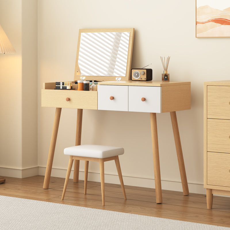 Schminktisch, Kosmetiktisch Mit Spiegel, Schminktisch aus Holz Mit Schubladen, geteilter Stauraum, große Lagerkapazität - Maße:B100/H78/T40 cm(ohne Hocker)(OLD SKU: WF319875AAW)