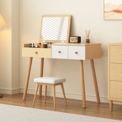 Schminktisch, Kosmetiktisch Mit Spiegel, Schminktisch aus Holz Mit Schubladen, geteilter Stauraum, große Lagerkapazität - Maße:B100/H78/T40 cm(ohne Hocker)(OLD SKU: WF319875AAW)