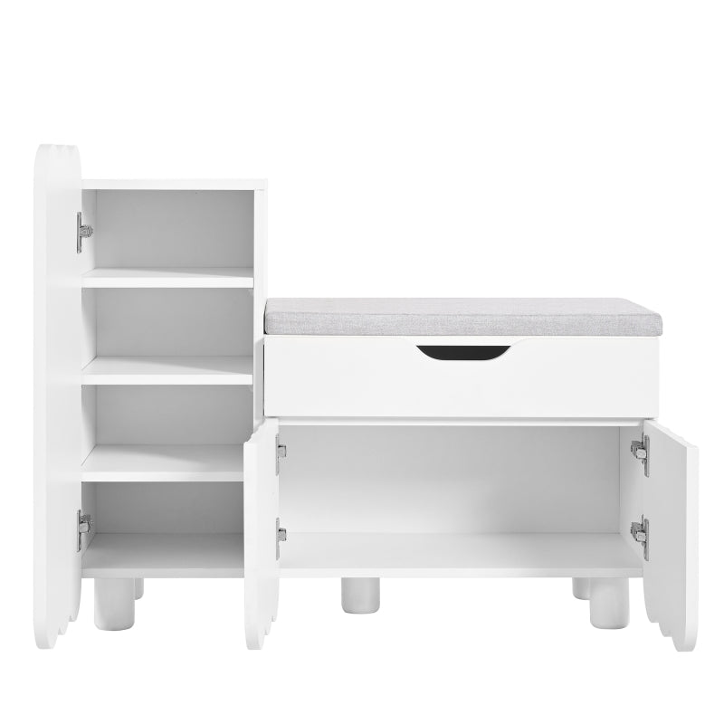 Moderner 3-Türen-Schuhschrank mit Schublade & Sitzpolster, Stilvolle Schuhbänke für Flur und Eingangsbereich, Weiß
