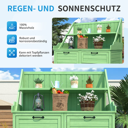 Holz Gartenschrank,Gartenschrank mit Regalen  Outdoor Schrank, Gartenschrank Geräteschuppen Terrassenschrank, Balkonschrank, Gerätehaus, Garten Möbel,Grün