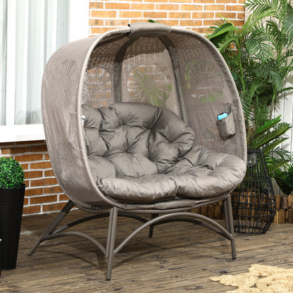 Gartenstuhl 2-Sitzer Papasansessel mit Faltbarem Korb und Kissen, Loungesessel für Balkon und Terrasse, Stahl in Sand, 126 x 75 x 142 cm