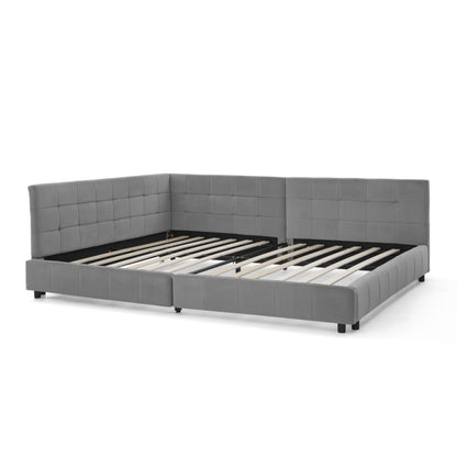 Doppelbett 160x200 cm weiches hautfreundliches Samt, L-förmiges Eck Bettgestell, robuste Eukalyptus- und Eisenlatten, Dark Gray (ohne Matratze)