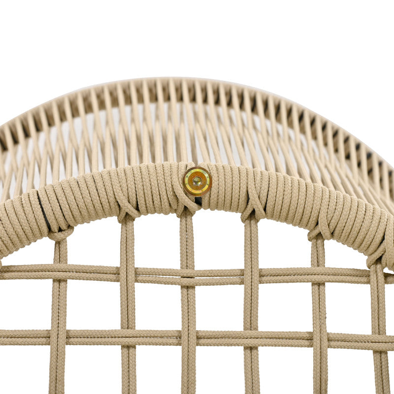 Garten-Essgruppe, 7-tlg, Garten-Lounge-Set aus Seil, 6 Sessel und 1 Tisch, Tisch aus Akazienholz, Mit Fußpolstern und sechs Sitzkissen, abnehmbar und waschbar