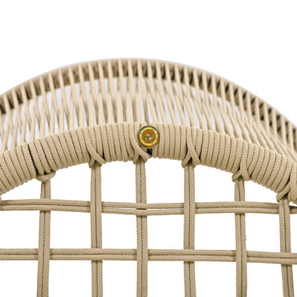 Garten-Essgruppe, 7-tlg, Garten-Lounge-Set aus Seil, 6 Sessel und 1 Tisch, Tisch aus Akazienholz, Mit Fußpolstern und sechs Sitzkissen, abnehmbar und waschbar