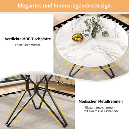 Esstisch-Set (5-teilig), Esstisch-Set mit 4 Stühlen, Modernes Küchen-Esstisch-Set, Runder Küchentisch mit Durchmesser 100 cm, Schwarze Metallbeine, MDF-Marmor-Tischplatte, Graue Samt-Esszimmerstühle