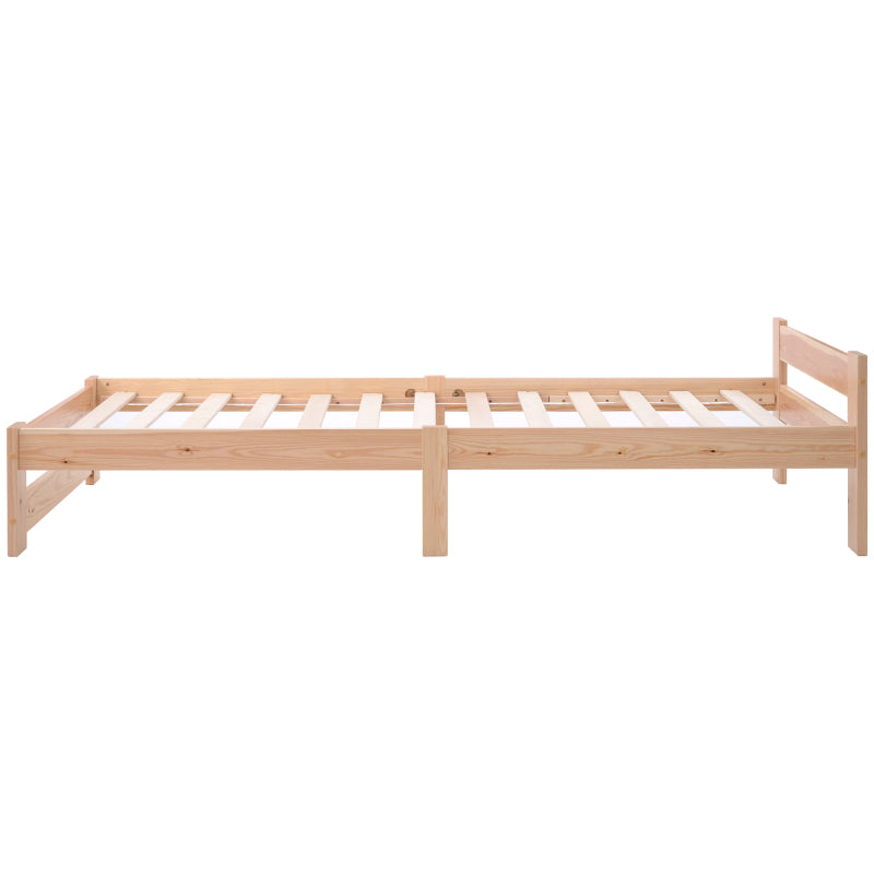 Solide Massivholzbett Futonbett Massivholz Natur Bett aus mit Kopfteil und Lattenrost , Natur (200x90cm)