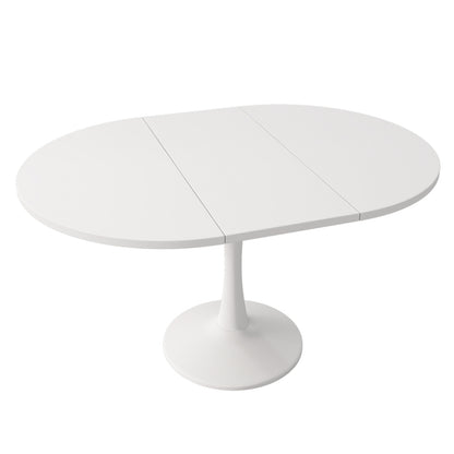 Ausziehbarer Esstisch, ovaler Esstisch, Länge 100/140 x Breite 100 x Höhe 75 cm,  weiß