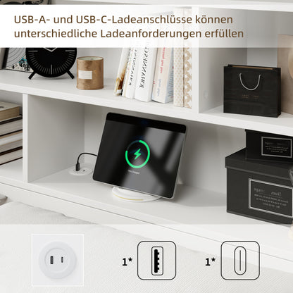 Stauraumbett 140*200cm, Doppelbett,Funktionsbett,Massivholzbett, mit USB-Anschluss, mit Aufbewahrungsbox unter dem Bett, mit Stauraum, ohne Matratze, weiß