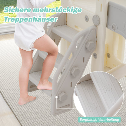 8 in 1 Kinderrutsche Kletterspielzeug, Multifunktionsrutsche mit 2 Rutschen, freistehende Rutsche, Klettern, Bohrspiel, Stauraum, Spielkorridor, Basketballkorb, Lasso-Spiel, Teleskop. Hergestellt aus