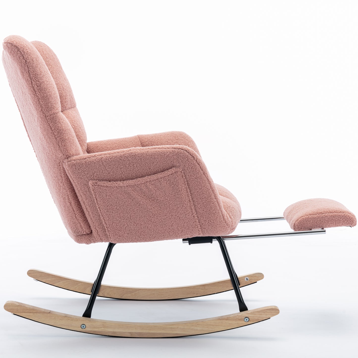 Neuer moderner Schaukelstuhl mit Polsterung und Teddystoff, mit ausziehbarer Fußstütze, Rosa