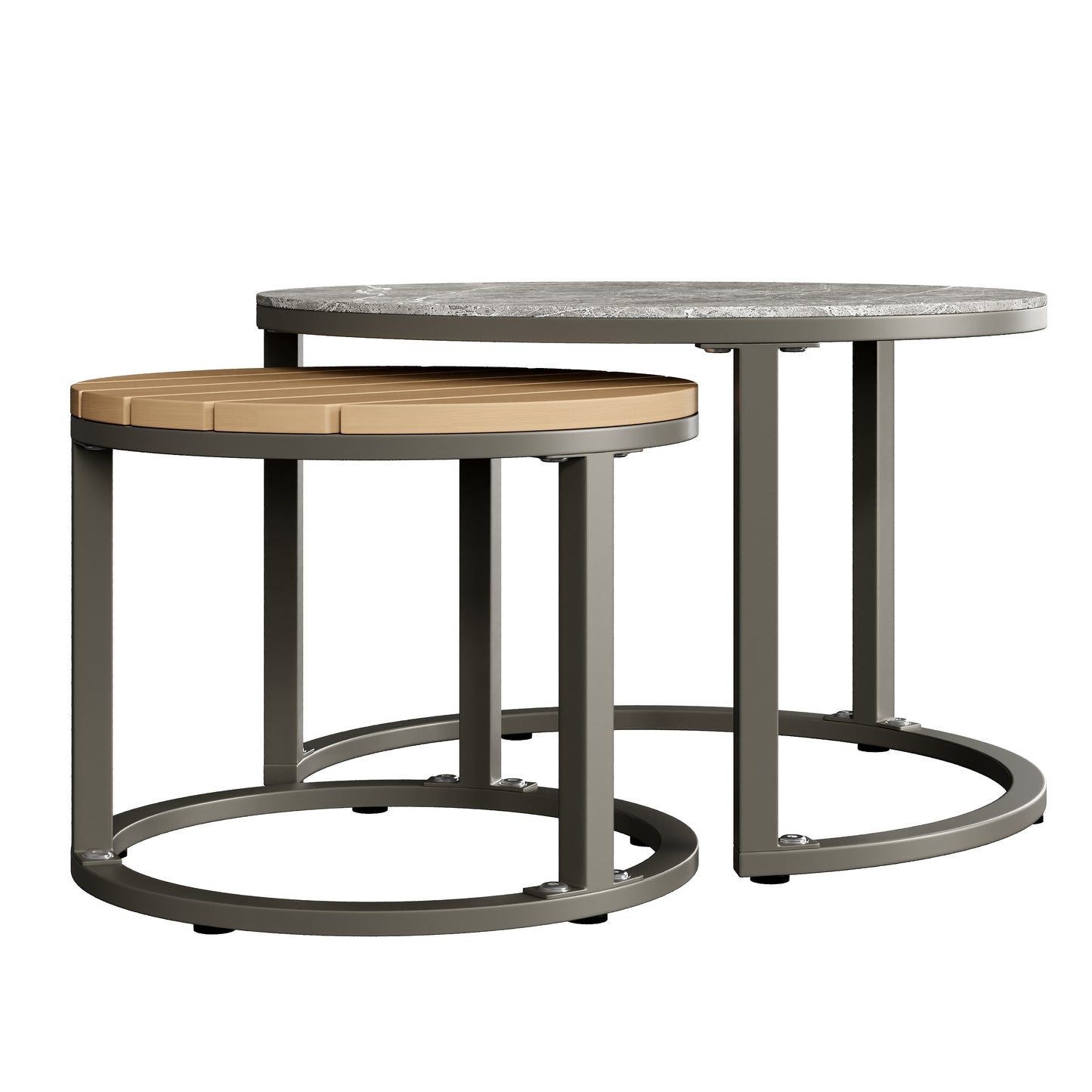 Gartenmöbel-Set für 6-7 Personen, Outdoor-Lounge-Set, Rattan-Handwerk, mit zwei Tischen, mit verzinktem Eisengestell, verstellbare Beine, inklusive aller Sitz- und Rückenkissen, grau