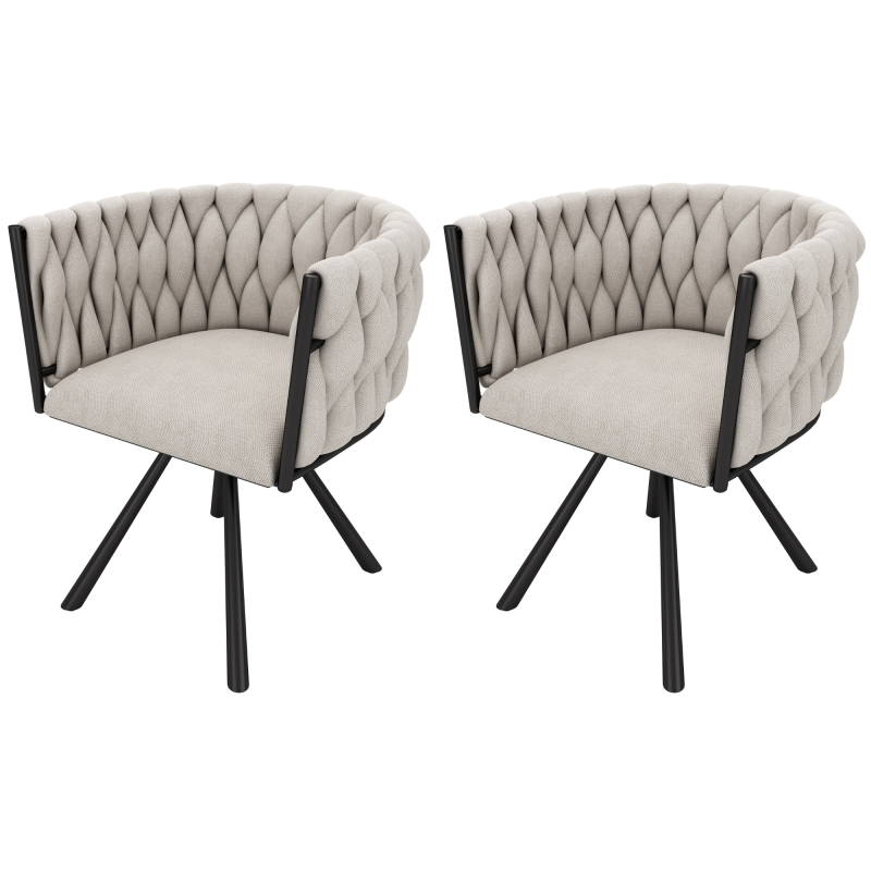 Leinen-Esszimmerstuhl, 2er set, Freizeit-Drehstuhl mit vier Stützbeinen aus Metall,Leinen beige und schwarz