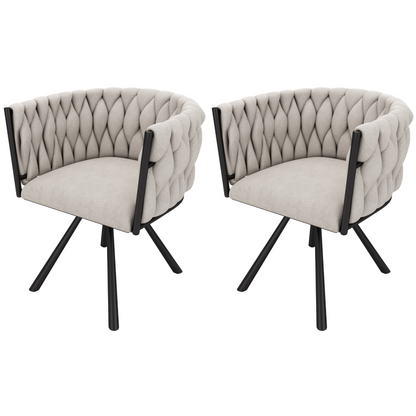 Leinen-Esszimmerstuhl, 2er set, Freizeit-Drehstuhl mit vier Stützbeinen aus Metall,Leinen beige und schwarz
