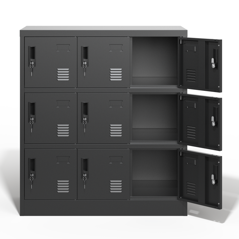 9-Türige Metall-Schränke für Büro, Fitnessstudio, Schule & Zuhause - Sicherer Aufbewahrungsschrank mit Kartenfach (Schwarz), H 100 cm × B 90 cm × T 40 cm