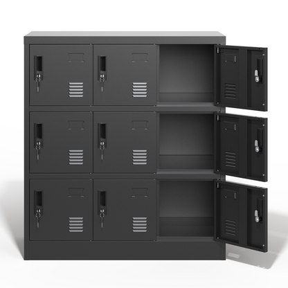 9-Türige Metall-Schränke für Büro, Fitnessstudio, Schule & Zuhause - Sicherer Aufbewahrungsschrank mit Kartenfach (Schwarz), H 100 cm × B 90 cm × T 40 cm
