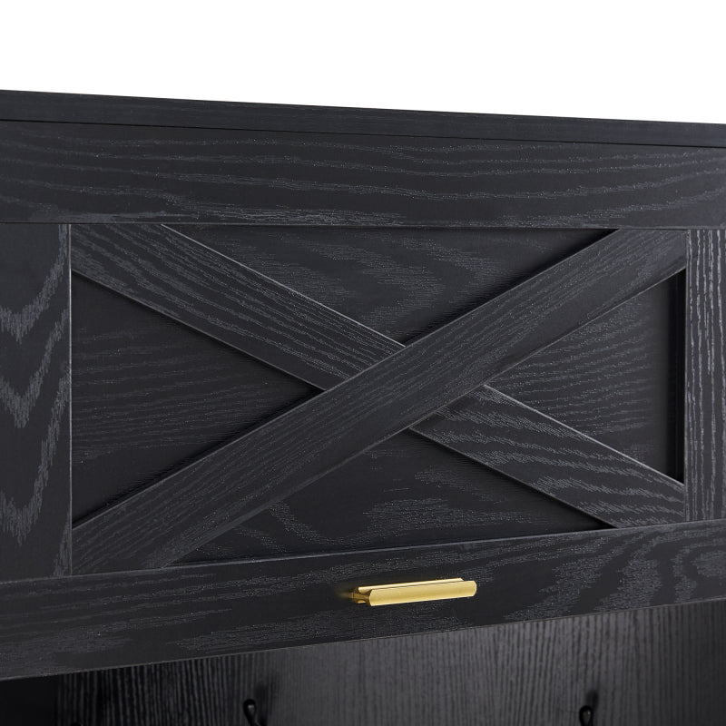 Garderoben-Set Moderner Garderobenschrank, Flurgarderobe, 4 hängenden Haken Schwarz,Maße: B53/ /53/H180 cm