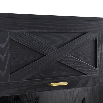 Garderoben-Set Moderner Garderobenschrank, Flurgarderobe, 4 hängenden Haken Schwarz,Maße: B53/ /53/H180 cm
