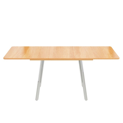 Moderner minimalistischer ausziehbare Esstisch in eleganter Naturfarbe und silber verschromt Beine– 140 cm x 80 cm ausziehar bis 180cm, hochfeste Legierungsstütze, geeignet für 4-6 Personen