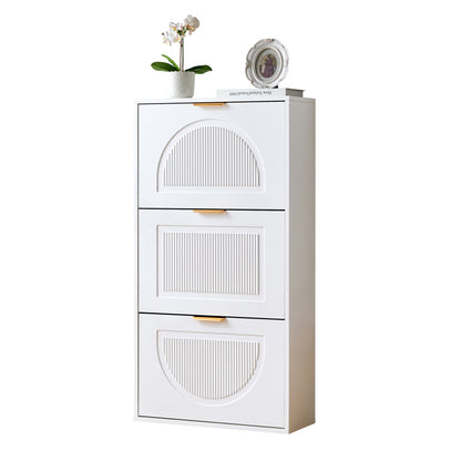 Schuhkipper Schmal mit 3 Klappen, Schuhschrank, Schuhschrank  Schuhkommode für Flur Wohnzimmer ,Weiß