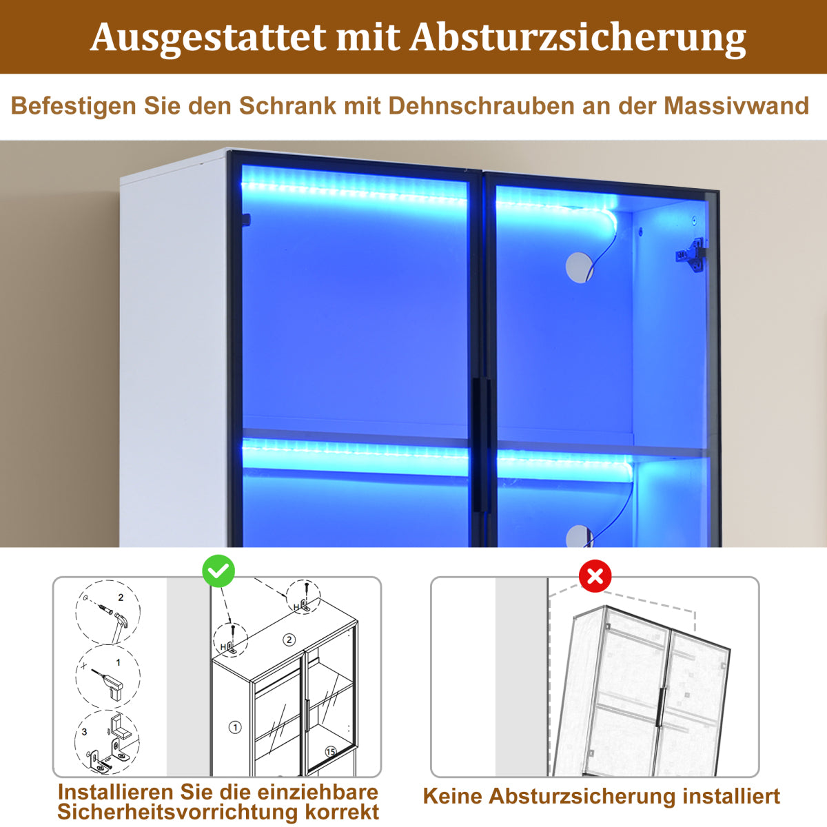 Moderne Vitrine Weiß 80x30x200cm - Glasschrank mit LED-Beleuchtung, Einstellbare Helligkeit & Farbtemperatur, Bücherregal für Sammlerstücke, weiß