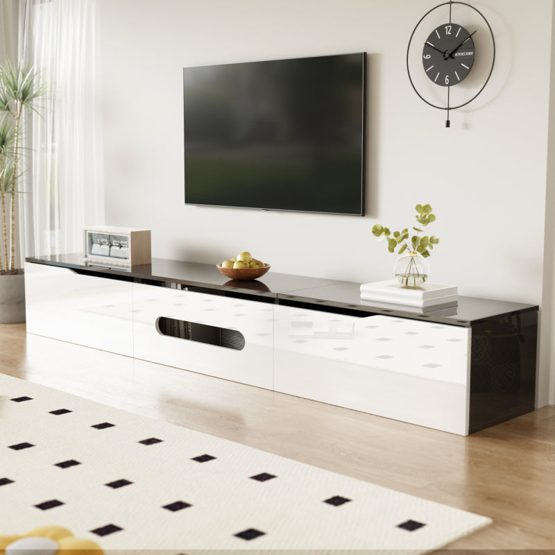 Schwarz-weißer TV-Schrank, 180 cm lang, Hochglanzoberfläche, mit 16-farbiger LED-Beleuchtung, wandmontierbar