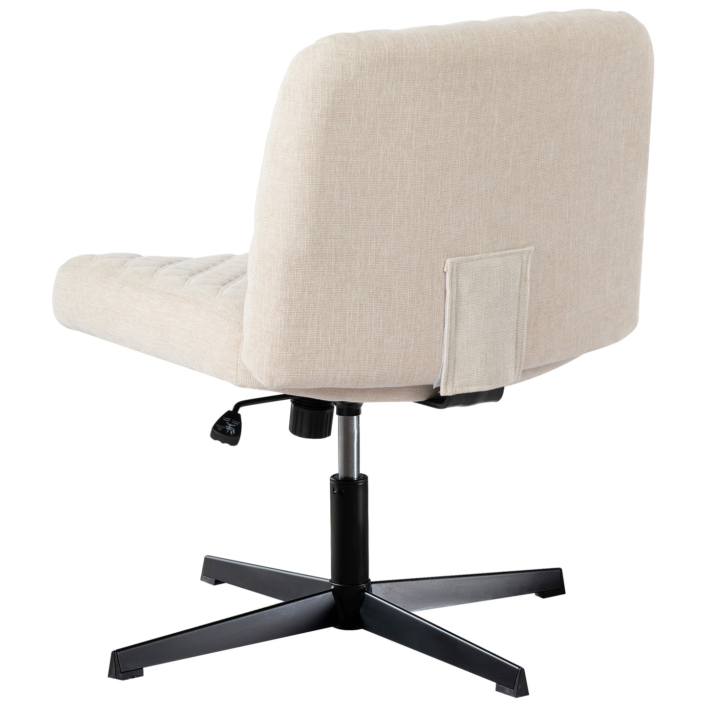 Bürostuhl Ohne Armlehnen,Home Office Stuhl Keine Räder,Heavy Duty Metallbasis,120°Schaukelnder breiter Sitz Ergonomischer Stuhl, Dicken gepolsterte Dreh Eitelkeit Stuhl für Heim und Büro Cream+Linen+Metal