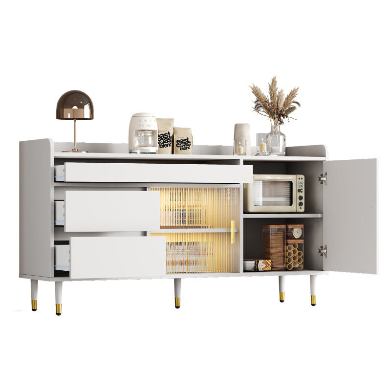 Sideboard mit Glasschiebetüren und LED-Beleuchtung – Freistehende Kommode aus Holz, Weiß