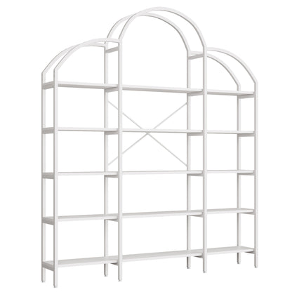 Regal 170x26x190 cm aus Stahl & MDF, 5 Ebenen Bücherregal mit Wolken-Dekor, modernes Standregal, stabil & pflegeleicht, Weiß