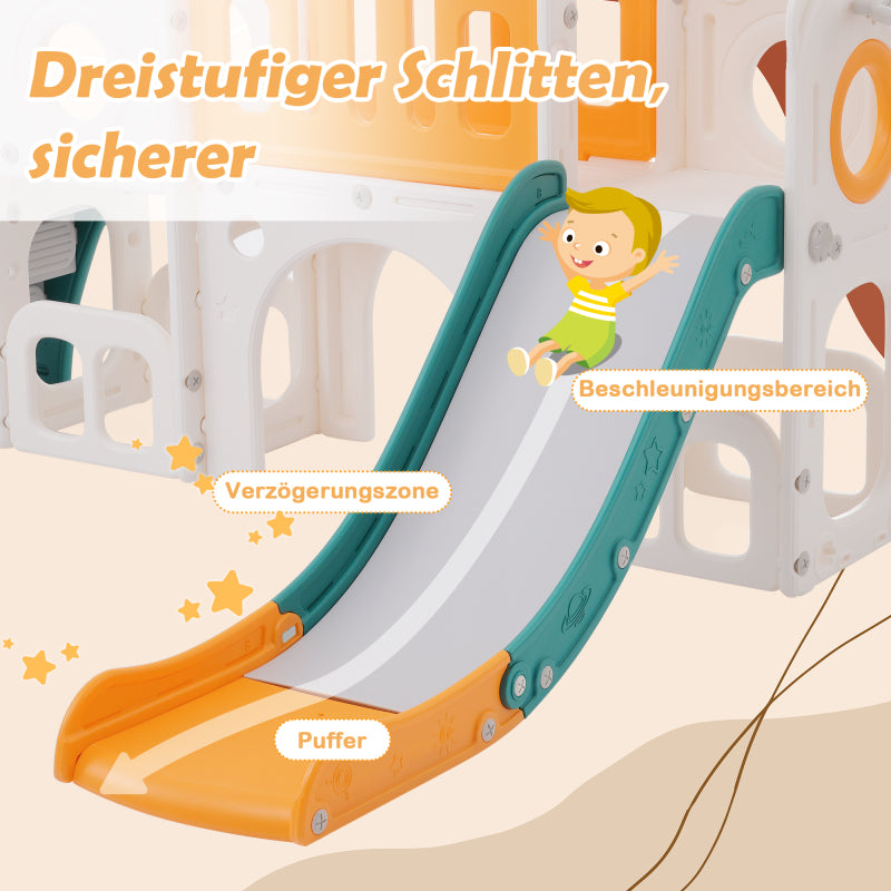 Bären Kinder 6-in-1 Rutsche mit einer Rutsche, zwei Plattformen, zwei Bodenschrankfächern, Basketballkorb und Treppe - Hochdichtes Polyethylen (Ozeanbälle nicht enthalten