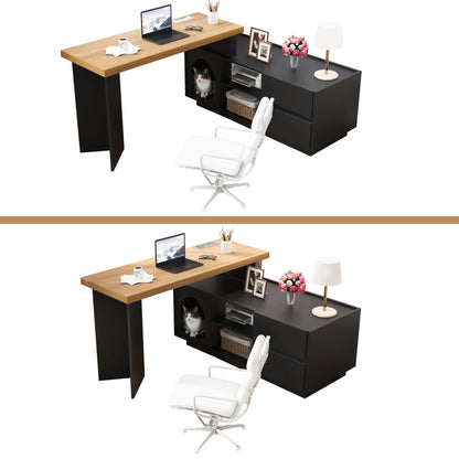 Eckschreibtisch mit integriertem Tierhaus, L-förmig oder einteilig, flexible Montage, Eckschreibtisch für Home Office mit XL-Tierhöhle, Black