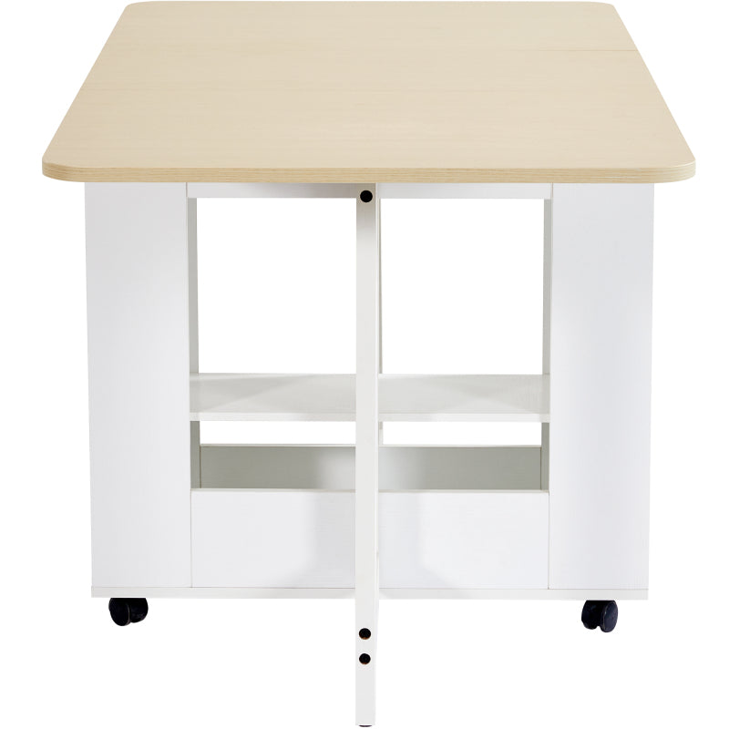 Ausziehbarer Bartisch mit Stauraum(110-124×78×97.5cm), für 2-6 Personen, Kücheninseln mit 2 Schubladen, 2 seitliche offene Regale und eingebaute Steckdose,Tischplatte aus weiß marmoriertem MDF,Weiß