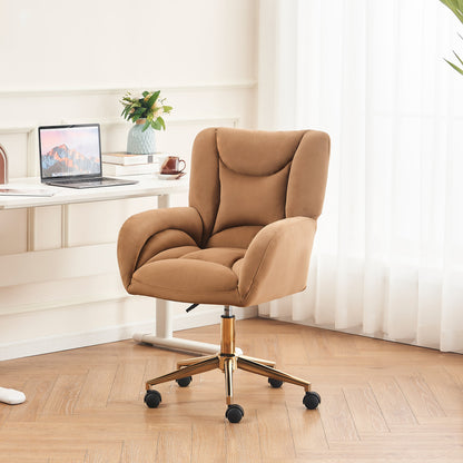 Full KD Samtstoff Material Höhenverstellbarer Drehstuhl für das Home-Office im Innenbereich mit goldenen Beinen, Braun