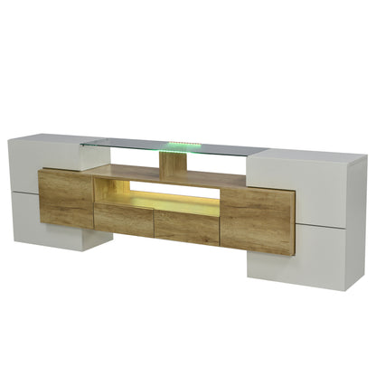Stilvoller TV-Schrank, Lowboard.hochglänzendes Weiß, 200 cm, LED-Beleuchtung, Wohnzimmermöbel.  modernes Design. elegante Glasoberfläche.