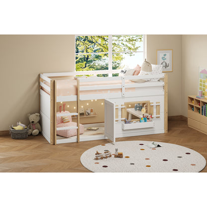Mini-Etagenbett Weiß 90x200 cm, Kinderbett (110 cm hoch) aus Massivholz/MDF, Inkl. Lattenrost