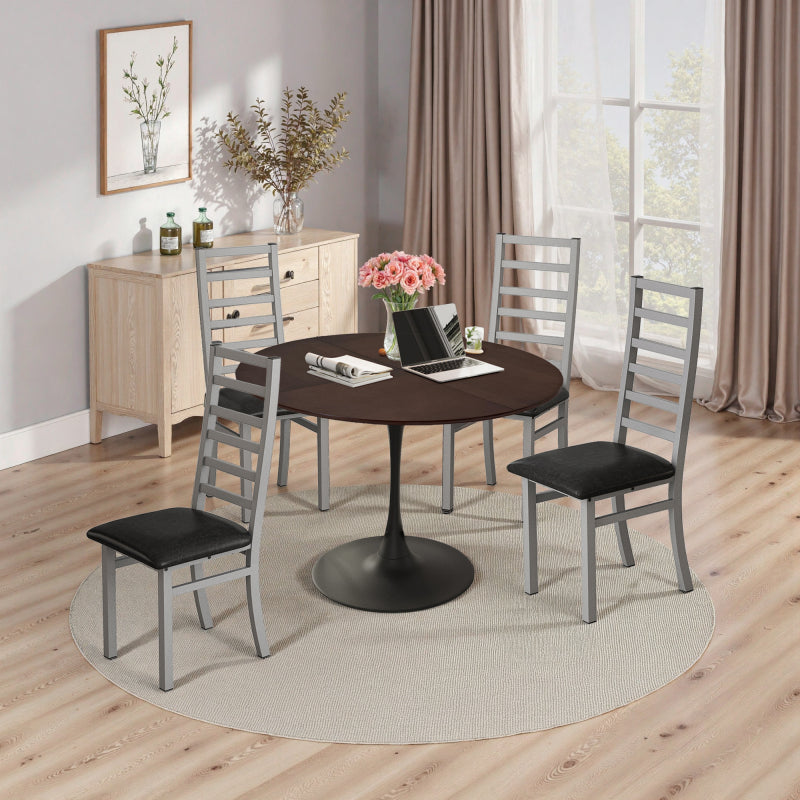 47.24"Modern Round Dining Table,Four Patchwork Tabletops with OAK Color Solid Wood Grain Table Top,Metal Base Dining Table, End Table Leisure Coffee Table