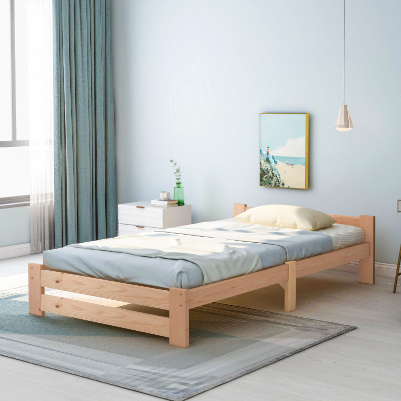 Solide Massivholzbett Futonbett Massivholz Natur Bett aus mit Kopfteil und Lattenrost , Natur (200x90cm)