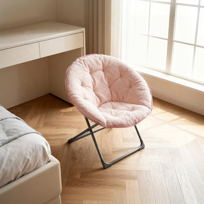 Klappbarer Moon Chair Schafwolle-Bezug, XXL, Traglast 110 kg, Platzsparend, Rose