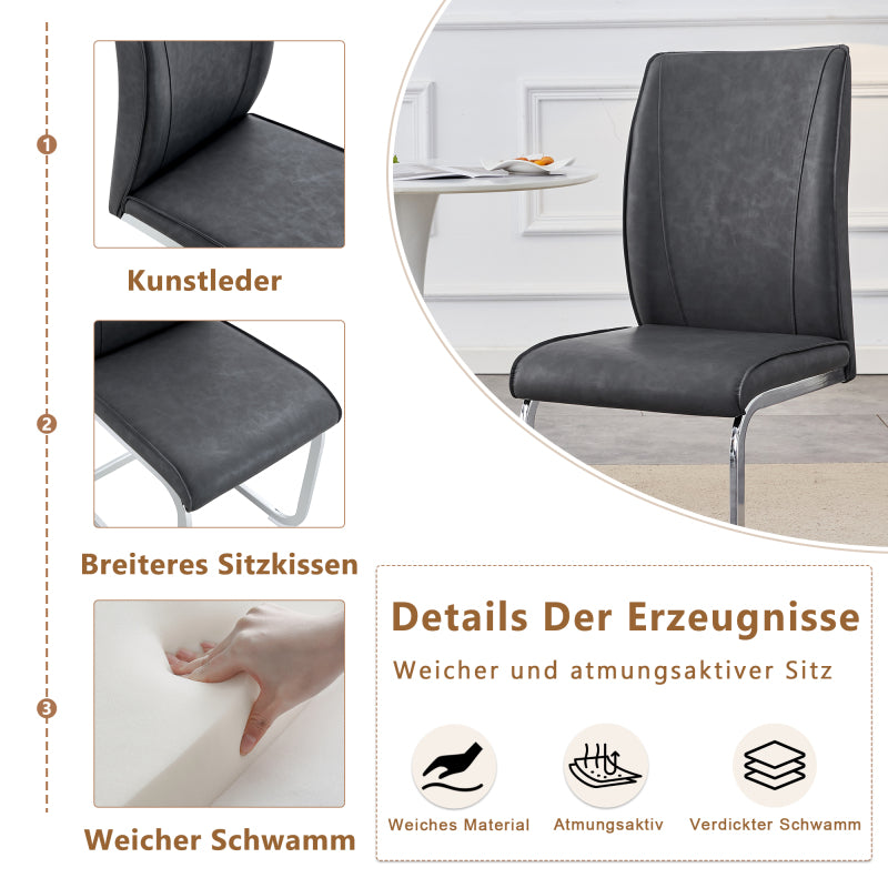 Elegantes Design im europäischen Stil: 2 Stühle mit grauem verrücktes Pferdeleder Textur PU Komfort Sitzen mit silbernen Metallbeinen
