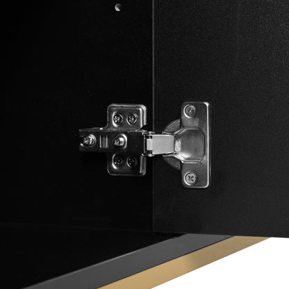 Sideboard mit vier Türen, Metallfüßen, TV-Schrank, Kleiderschrank,  geradliniges Design mit Metalllinien-Dekor, Schwarz+Golden