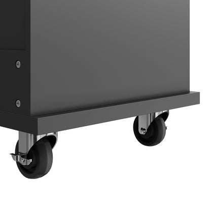 Esszimmerwagen (129 x 46 x 92 cm), moderner und einfacher schwarzer, beweglicher Küchen-Esswagen mit Schubladen und Lagerschränken, hellbraune Holzarbeitsplatte, geeignet für moderne Familien