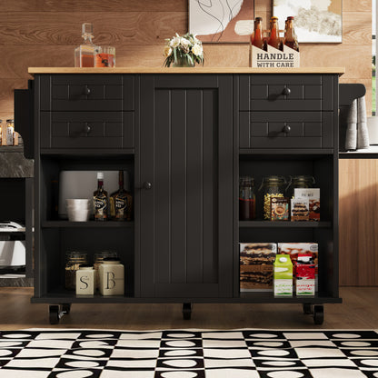 Moderne Kücheninsel (127×46×91,5cm) Küchenschrank Essschrank mit Holzmaserung Esswagen mit multifunktionalem Stauraum und herausnehmbaren Trennwänden, schwarz
