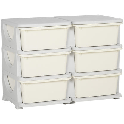 Aufbewahrungsbox Kunststoff, 6 Schubladen, Spielzeug Organizer, kleiner Schubladenschrank für Kinder, Cremeweiß