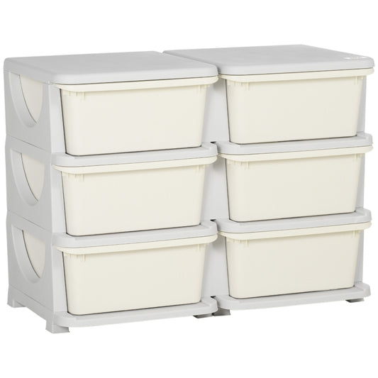 Aufbewahrungsbox Kunststoff, 6 Schubladen, Spielzeug Organizer, kleiner Schubladenschrank für Kinder, Cremeweiß