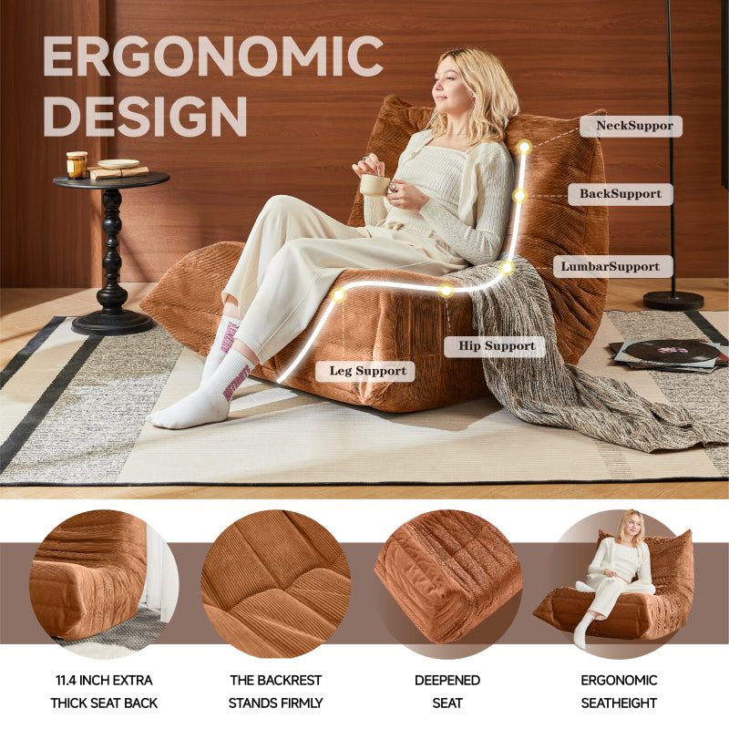 Moderne Sofas, Sitzsäcke für Erwachsene auf dem Bodensofa, Super Soft Memory Sponge Sofa, Togo Sofa Stuhl, Wohnzimmermöbel, Geeignet für Schlafzimmer, Balkon, Schlafsaal, Kaminstuhl (Orange)