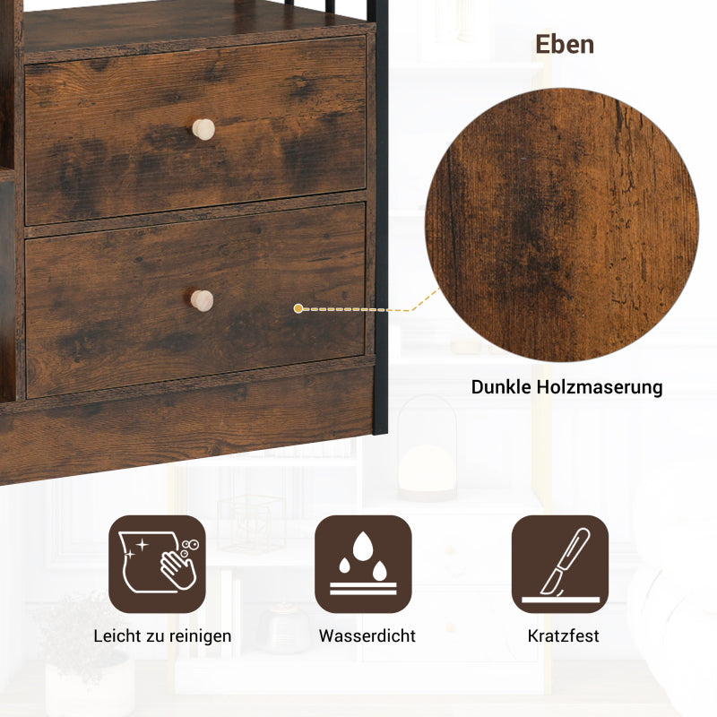 Bücherregal, 6 Regal Bücherregal mit mit Türen und  Schubladen industrielle Bücherregal, Stahlregal, antik braun