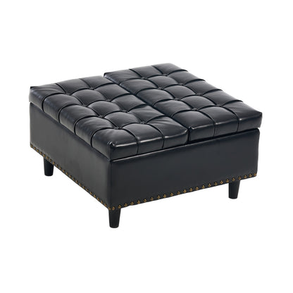 Großer quadratischer Aufbewahrungsstuhl, anhebbare Bank mit Stauraum, geeignet für Wohnzimmer Schlafzimmer Arbeitszimmer gepolsterte Aufbewahrungsbox(Black PU)