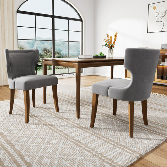 Esszimmerstuhl aus Samt, 2er-Set mit Beinen aus Massivholz, dickes Kissen, verstellbare Beine, Küchenstuhl, Wohnzimmer-Loungesessel, Grau