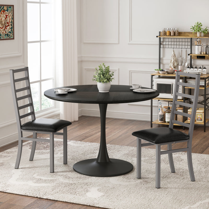 Metal Dining Chairs Set of 2, Steel Legs and PU Leather Seats, High Back Armless Dining Chairs, for Kitchen, Living Room, Grey
